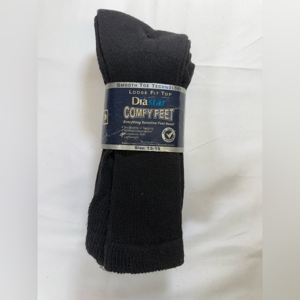 3-pack Men's Diabetic Black Socks. Size‎ 13-15. Loose Fitting, non-binding